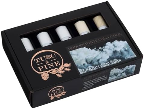 Tusc & Pine Artist Oil Paint - 40 ml Set of 5 - Modern White - Non-Yellowing, Rich & Creamy Consistency, Maximum Pigment Load, Small Batch Milled Oil Paints Developed for Professional Artists