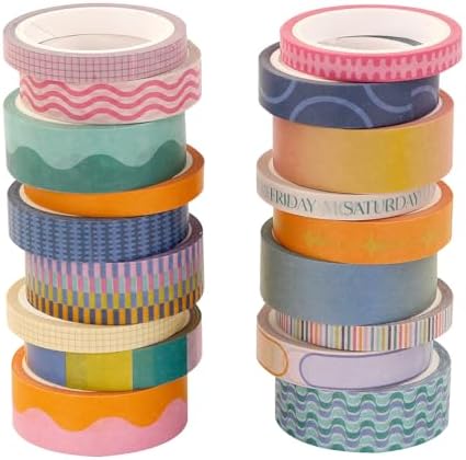 Washi Tape Set of 18 Rolls, Assorted Sizes, Decorative Tape for Journaling, Scrapbook, DIY Décor, Craft Supplies, Gift Wrapping, Color Block