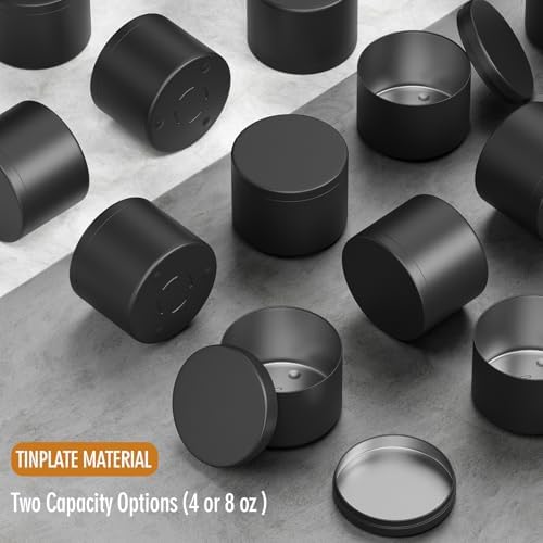 Empty Candles Tins 8 oz Candle Jars 24 pcs Candle Containers for Candle Making with Lid (Black-8oz)