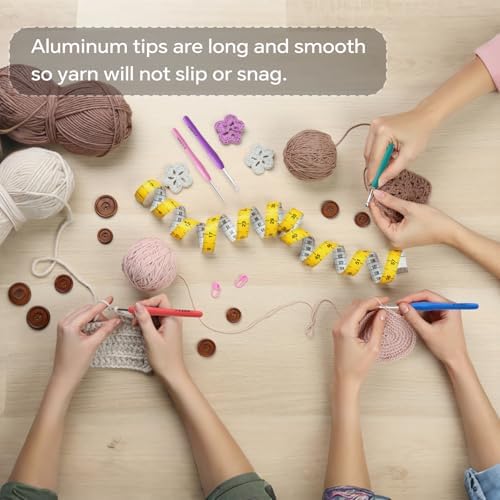 5.5mm Crochet Hook, Ergonomic Crochet Hook, Smooth and Extra Long  Knitting Needles, with Soft Rubber Ergonomic Handle and Aluminum Tip, Perfect Beginner and Arthritic Crochet Hooks (5.5 mm)