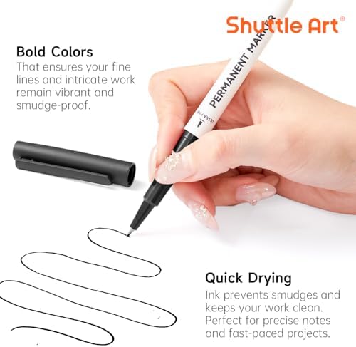 Shuttle Art Permanent Marker, 30 Pack Ultra Fine Point Black Permanent Marker set, Works on Plastic,Wood,Stone,Metal and Glass for Doodling, Marking