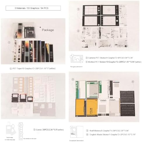 Doraking 94PCS Film Scrapbook Paper Packs for Journaling Supplies Planners