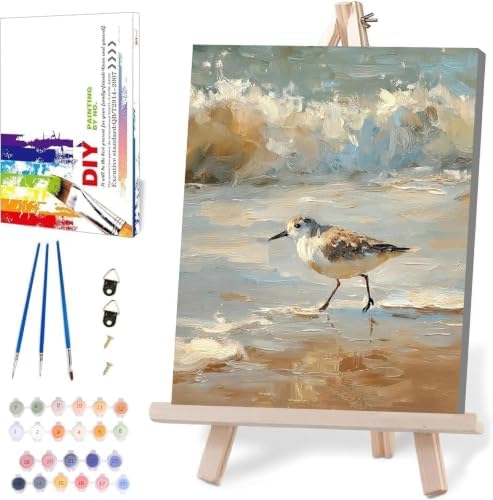 WUDWL Paint by Numbers Kit for Adults Framed Canvas, with Wooden Easel