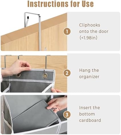 Over The Door Organizer, Hanging Yarn Storage Organizer with 10 Extra Large Clear Pockets and 10 Side Crochet Bags, Hanging Shelves for Yarn, Crochet Hooks, Knitting Needles Supplies Storage,Black