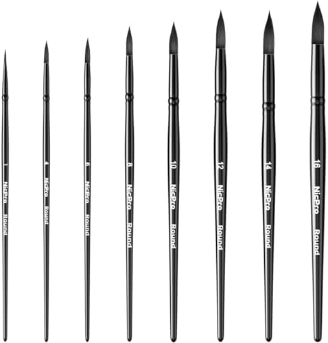 Nicpro 8pcs Watercolor Paint Brushes, Round Pointed Tip Paint Brush Set