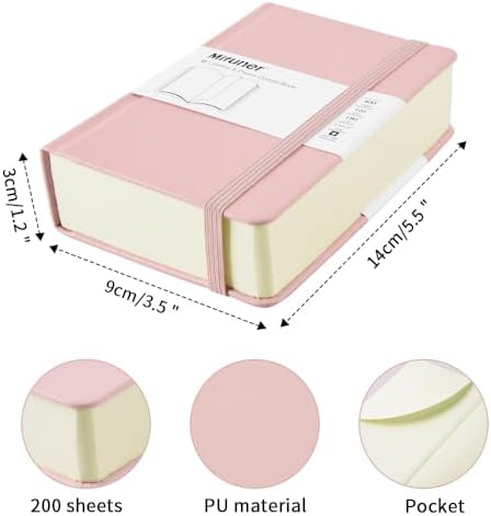 Mifuner Small Rectangle 3.5x5.5 200 Sheets 105gsm Mini Notebooks Blank Pages Sketchbooks Pocket Paint Writing Diary Memo PU Leather Cover Pink