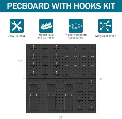 Peg Board Kit, Includes Pegboard and Accessories,with Hooks and Bins,Peg Board Wall Organizer for Office,Ornaments Display,Crafts Organization (66, Black)