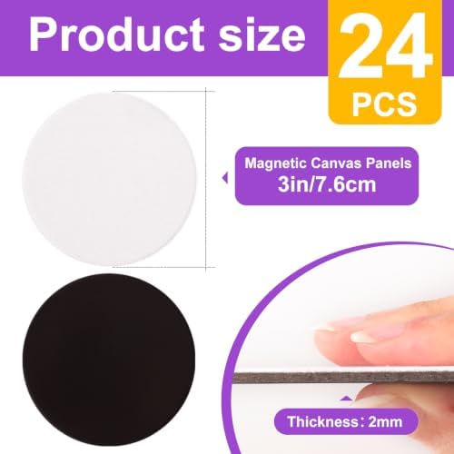 ESRICH 24Pack 3x3IN Round Mini Canvas Magnets, Small Magnetic Paint Canvas