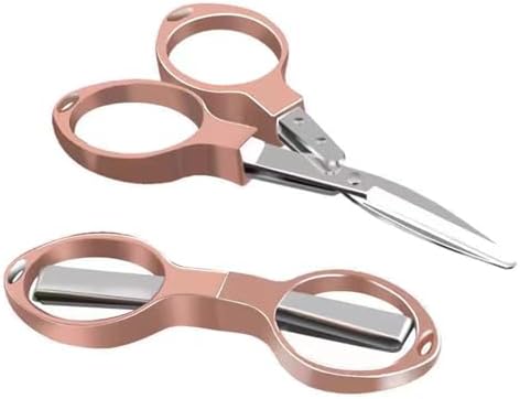 YVAOG Mini Folding Scissors, Safe Portable Safe Portable Travel Mini Scissors, Stainless Steel Retractable Small Scissors for Home Office, 2 Piece Set (rose gold)