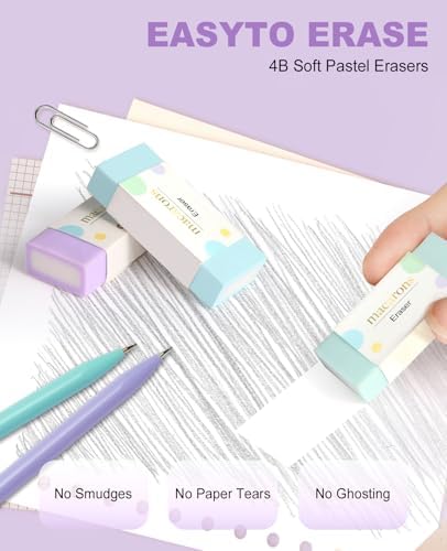 Aesthetic School Supplies with Cute Pencil Case, 12x Pastel Mechanical Pencils 0.5 & 0.7mm with 720x HB Leads, 4x Erasers and 1x Sticky Note, Suitable for Writing, Drafting Drawing Sketching(pink)