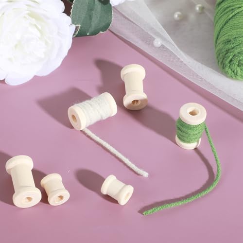 RAHHLIZS 30 Pcs Wooden Spools, Natural Wooden Spools for Crafts, Unfinished Empty Wood Bobbins for Sewing Embroidery Machines Organizing Cord Twine Ribbon Chains Elastic Threads