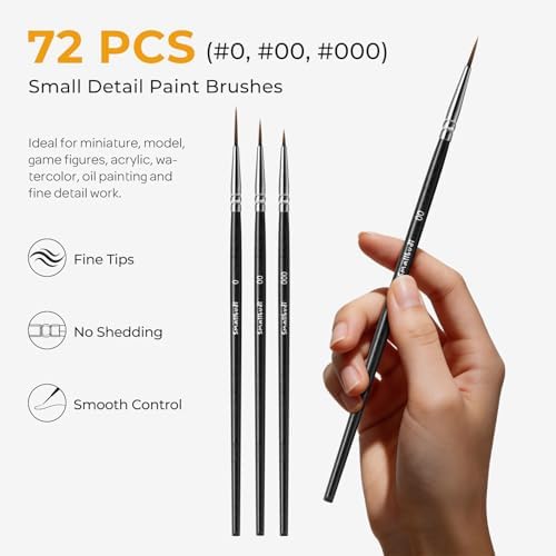 Smallbudi 72 PCS Tiny Detail Paint Brushes, Fine Tip Paint Brush Set 3 Size