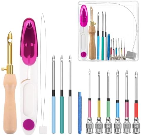 14-Piece Punch Needle Kit, Adjustable Embroidery Pen Set with Box, Pink