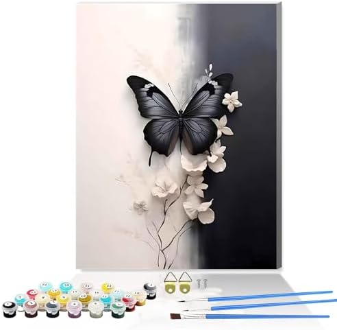 Butterfly Paint by Numbers Kit for Adults Framed Canvas,Painting by Numbers Kits with Frame on Canva for Beginner,DIY Watercolor Oil Painting Frame for Birthday Gift Decor for Home Wall. (butterfly1)