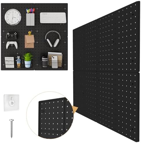 FZK Plastic Pegboard Wall Organizer Kit, 12x12, 4 Pack, Black