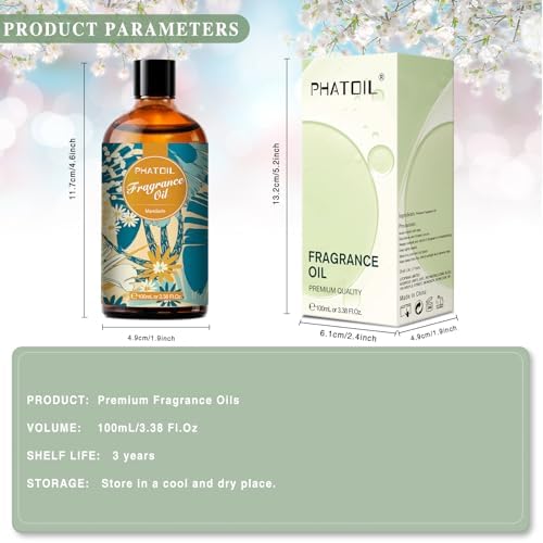 PHATOIL Mandarin Fragrance Oil for Diffuser Aromatherapy 3.38FL.OZ | Long Lasting Scented Oils For Humidifier, Air Freshener, DIY Soap Candle, Scent Project Making, Aroma Oil for Home Freshening