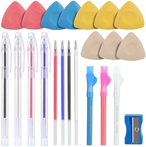 CampTek Tailors Chalk & Fabric Markers for Quilting - 10PCS Tailor's Chalk, 4PCS Heat Erasable Pens with 4 Refills, 3 PCS Sewing Fabric Pencils