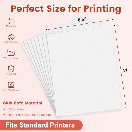 Captain Blues 15PCS 8.5"x11" Sticky Water Soluble Stabilizer for Embroidery - Medium Weight Wash Away Embroidery Stabilizer, Printable & Draw-Ready Patterns for Hand & Machine Embroidery
