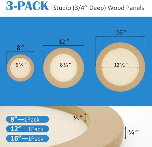 Falling in Art 3 Pack of 8, 12, 16'' Unfinished Round Birch Wood Panels