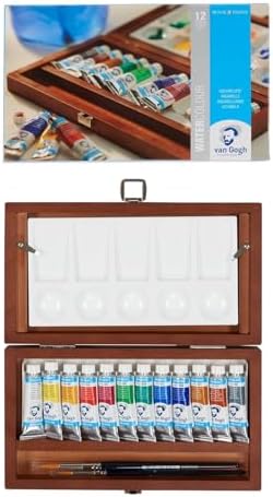 Vangogh Watercolor Paint Set, Wood Box, 12-Tube + 3 Accessories