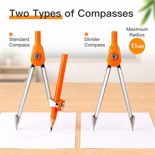 YPLUS Geometry Set, Protractor and Compass Set for Students, 11Pcs (Pack of 2)