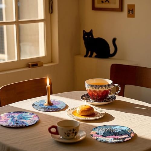 NEGEKFKX 8 Pcs Dragon Book Diamond Art Painting Coasters Kits, Coaster with Holder for Adults, Non-Slip DIY Dot Paint Craft Kits,5D Full Drill DIY Diamond Dot Gem Art Kit Home Decor Arts Craft