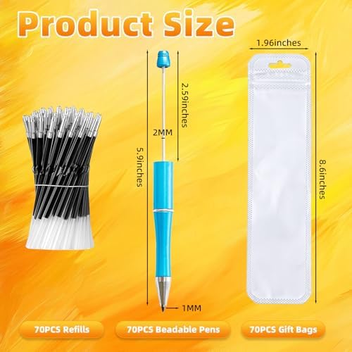 210 Pieces DIY Beadable Pen Bulk Kit – 70PCS Ballpoint Pen with Refills & Bags – Beads Pens Supplies, Beaded Pens for DIY Crafting (Beads Not Included) – Office Supplies (Colorful)