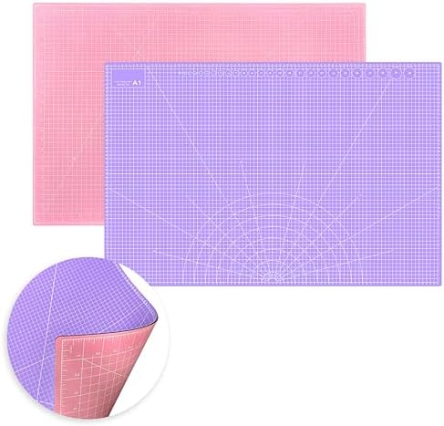 Double Sided Sewing Self Healing Cutting Mat 24 x 36 Inches, A1 Size Craft Sewing Cutting Mat for Crafts and Fabric, Purple & Pink Design