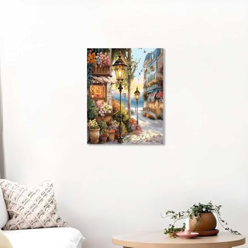 Muzagroo Paint by Numbers Oil Painting Kits for Adults DIY Streetscape Oil Painting for Beginners Hand Crafts Kits with Brushes and Acrylic Paints 16x20 inches (Streetscape)