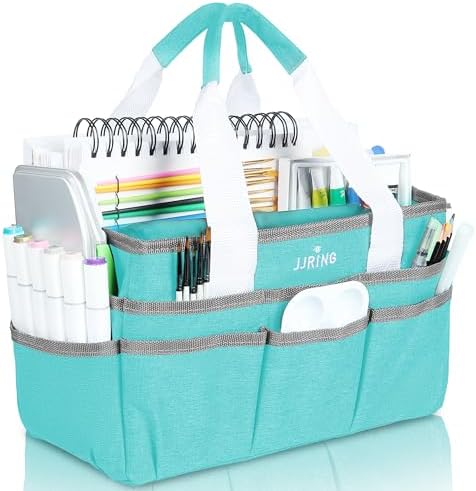 JJRING Craft Organizer Tote Bag Art Storage Caddy Sky Blue | With Multiple Pockets For Sewing, Scrapbooking, School, Medical, And Office Supplies