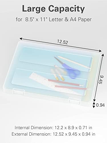4-Pack A4 Plastic Paper Organizer Box, Scrapbook Storage for 8.5” x 11” Letter Papers, Portable Document Holder, Photo Storage Box Sticker Art Supplies Organizers, 12” x 9” Inner Size