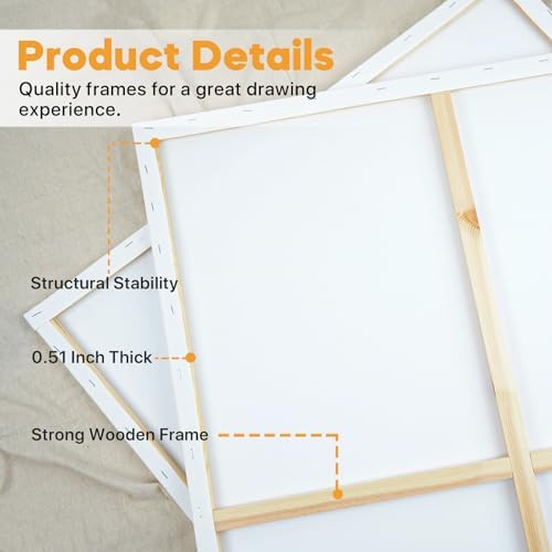 CONDA Large Stretched Canvas for Painting, 30x40 Inch 2 Pack Big Canvas, 100% Cotton, Primed Acid-Free, White Blank Stretched Canvas Boards Art Supplies for Acrylics, Oils Painting