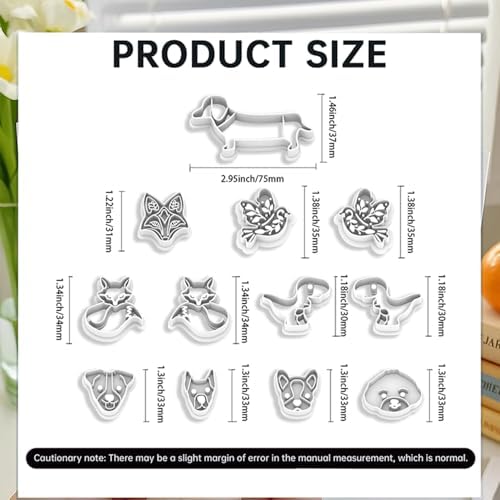 12 Pcs Animal Polymer Clay Cutters Set - Dinosaur, Bird, Fox & Dog Shaped Clay Cutters for Polymer Clay Jewelry Making, Gift for Animal Lovers，Women，Friendship