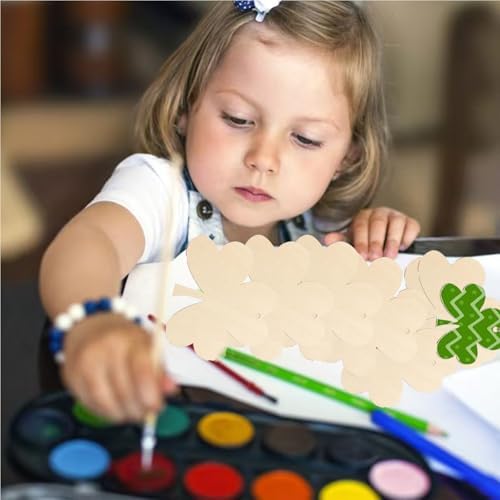 Wooden Clover Ornament, 10pcs Blank Wood Ornaments,3.5x3 in Used for Painting and Decoration DIY Technology, Hanging skrnrhrery