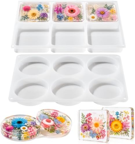 LET'S RESIN 12 Cavity Extra Deep Resin Coaster Molds, Large Silicone Molds | for Resin and Flower Preservation, 4 Inches Square/Round Epoxy Coaster Molds for Cups Mats, DIY Craft