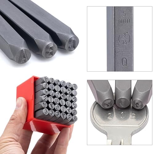 NEIKO 02633A Number and Letter Punch Set with Heat-Treated Steel Punches, Imprinting & Arts and Crafts, 3/16" (5 MM) Shaft, 36 Pc Stamp Set, Uppercase Letter & Number Punch Set (A-Z / 0-8 / "&")