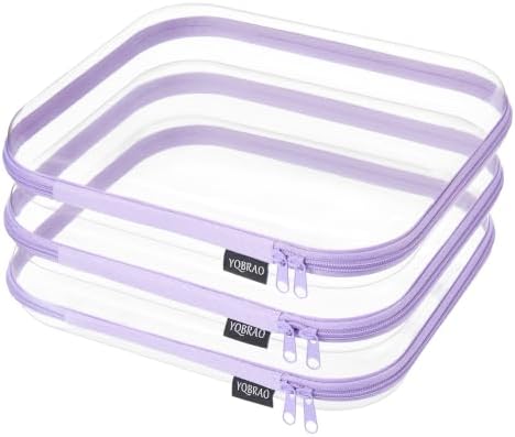 YQBRAO Clear Hard Shell Zipper Cases, 3 Large Travel Organizers, Purple