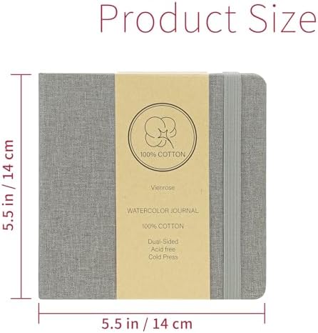 Vienrose Watercolor Sketchbook Journal 5.5x5.5 Inch 24 Sheets Grey