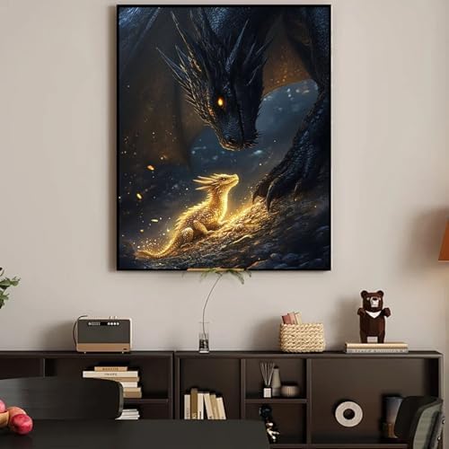 AIBOERL Diamond Art Kits for Adults，DIY Dragon Diamond Painting Wall Decor | Round Drill Dragon Diamond Painting for Beginners DIY Rhinestone 5D Diamond dots(Gemstone Craft)Wall Art Gift 12x16IN
