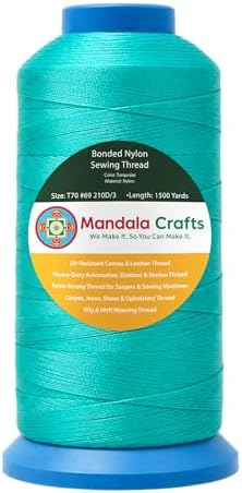 Mandala Crafts Size 69 210D T70 Turquoise Bonded Nylon Thread, 1500 YDs