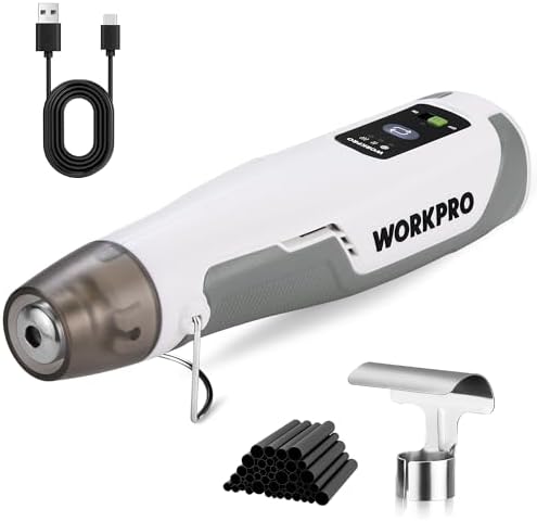 WORKPRO 7.2V Cordless Mini Heat Gun, 1.5s Fast Heating | 3 Temp Settings (Cool/572°F/842°F), 4000mAh Battery, USB-C Charging Cable Included, For DIY Crafts