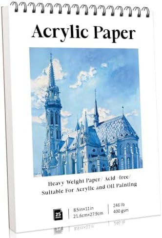 Acrylic Paper Pad 8.5 x 11 in, 25 Sheets, 400Gsm, Top Spiral Bound