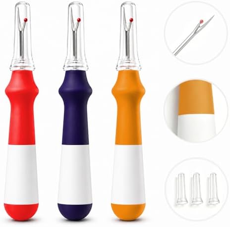 Lhedon Seam Ripper 3 PCS, Seam Rippers for Sewing, Ergonomic Grip, Colorful Large Thread Stitch Remover Tool Handy Stitch Rippers for Sewing Crafting Removing Hems and Seams