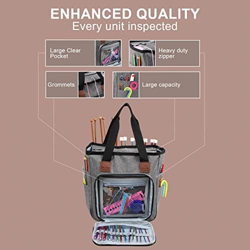 Yarn Knitting Storage Tote-Large Capacity Crochet Organizer Portable Travel Bag With Shoulder Strap Crochet Hooks Case for Unfinished Bulk Project