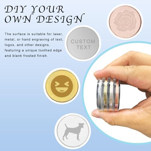 Blank Coins for Laser Engraving Blank Challenge Coins Bulk, Zinc Alloy Engraving Coin Blanks, Metal Stamping Blanks 40mm Diameter with Plastic case for DIY Crafts (Rose Gold/Pink-10pcs)