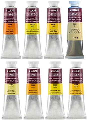 Lukas 1862 Professional Artist Oil Paint - Yellows, 37 mL - Set of 8 - Outstanding Lightfastness, Non-Yellowing, w/Beeswax for Smooth, Buttery Texture, Consistent Hue, Ideal for Professional Artists