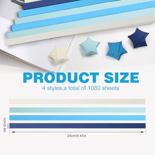 FoDau770 Solid Color Star Paper Strips - 1080 Sheet, Blue Series