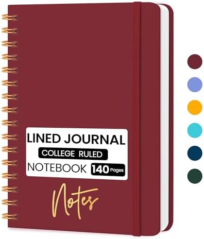 Lined Spiral Journal Notebook, A5 College Ruled Notebook for Note-Taking