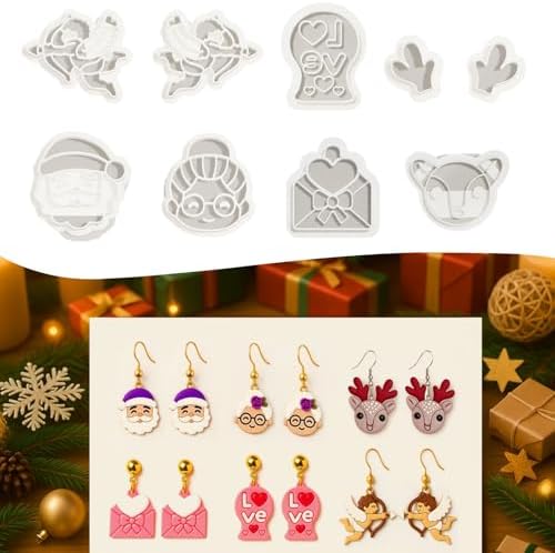 9pcs Mother's Day Polymer Clay Cutters - Christmas Polymer Clay Cutters - Polymer Clay Molds for Engagement-Wedding Jewelry Making Supplies - Gifts for Mom Girlfriends Wife