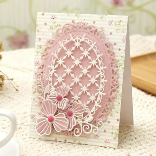 Scrapbooking Die-Cuts, Layer Frame Net Set Metal Cutting Dies for Card Making, Paper Craft Template, Background Embossing Stencils, DIY Album Décor (Oval Lace Grid Frame-13.2x10cm)